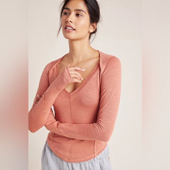 FP Movement Free People Affinity Technolinen Back Cut Out Long Sleeve Tee Orange - Picture 4 of 13